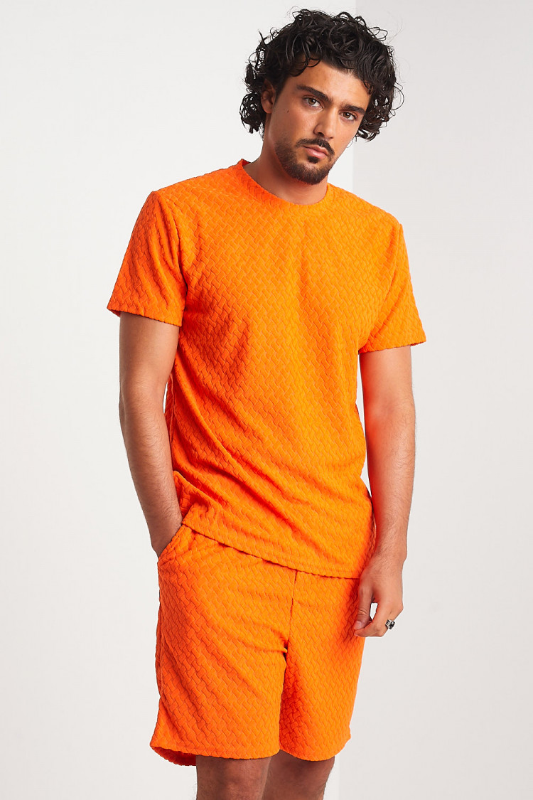 Ensemble 2 pièces t-shirt + short orange texturé