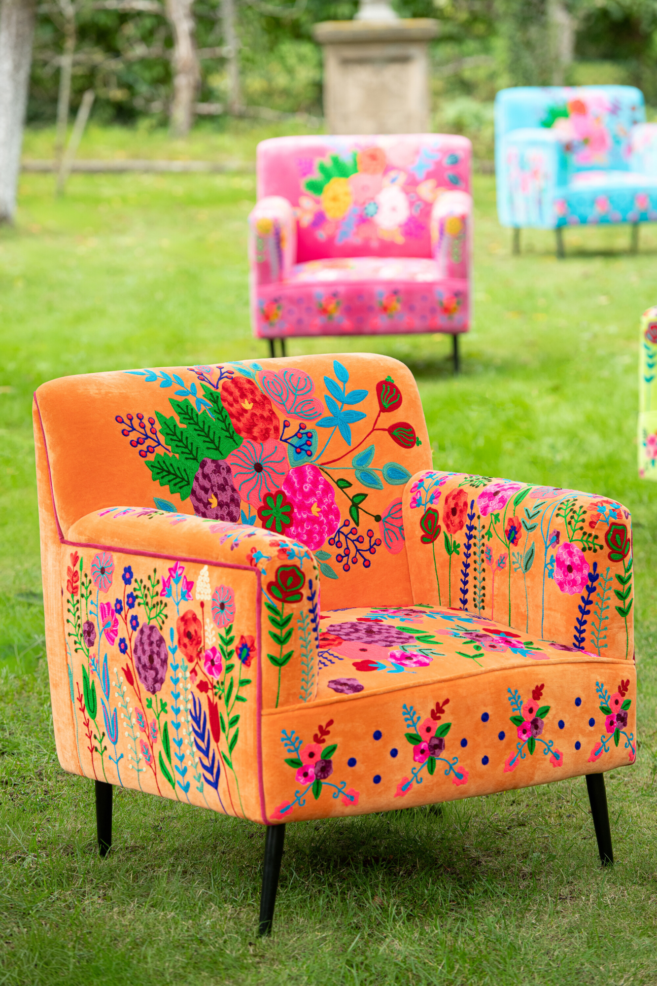 Fauteuil Bloemen Mangohout Oranje