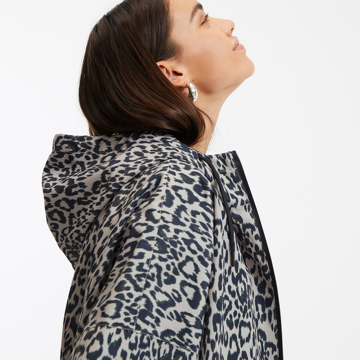COLEÇÕES LA REDOUTE<br>Jaqueta longa oversized estampada com capuz