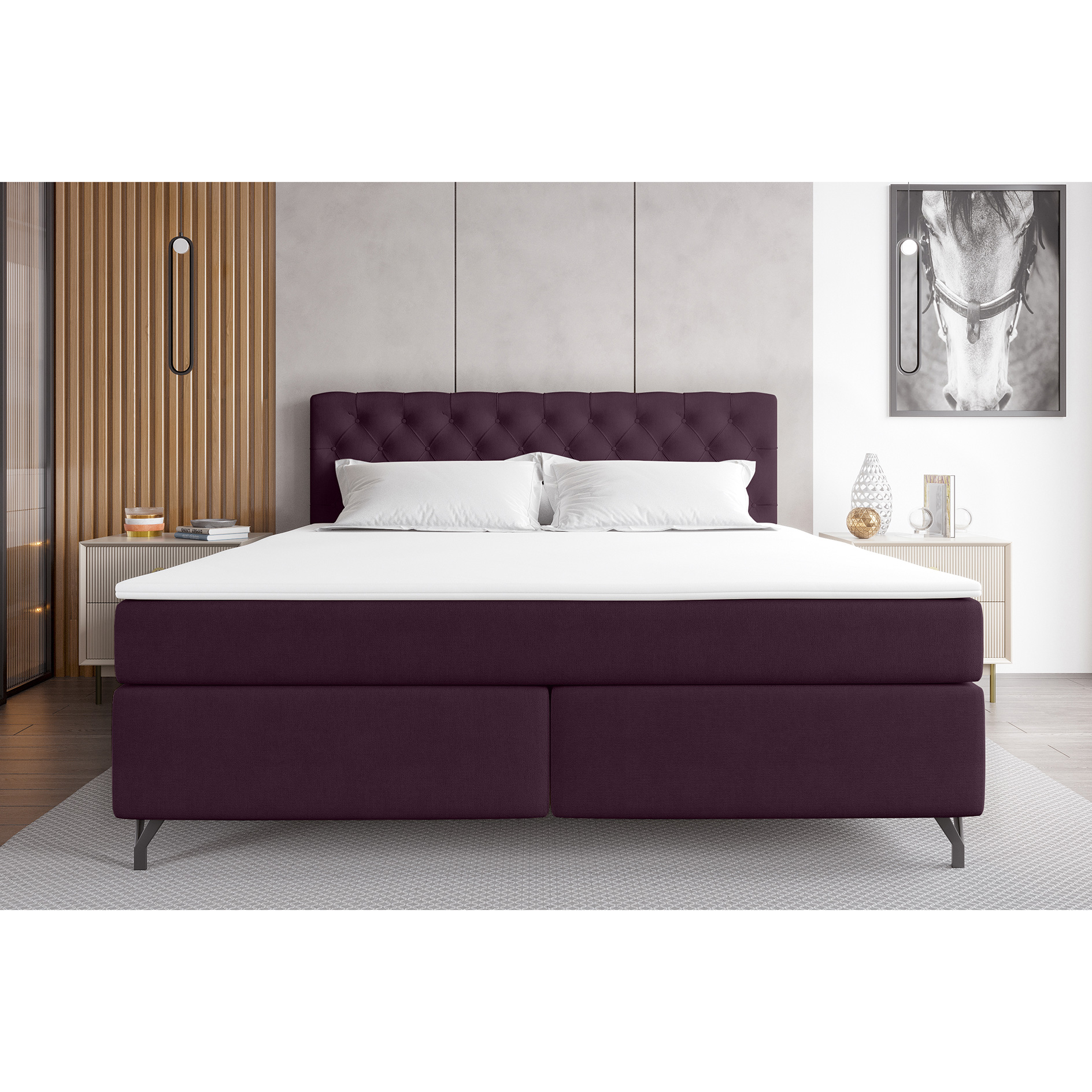 Boxspringbett - weinrot - inklusive Topper - 180x200 cm