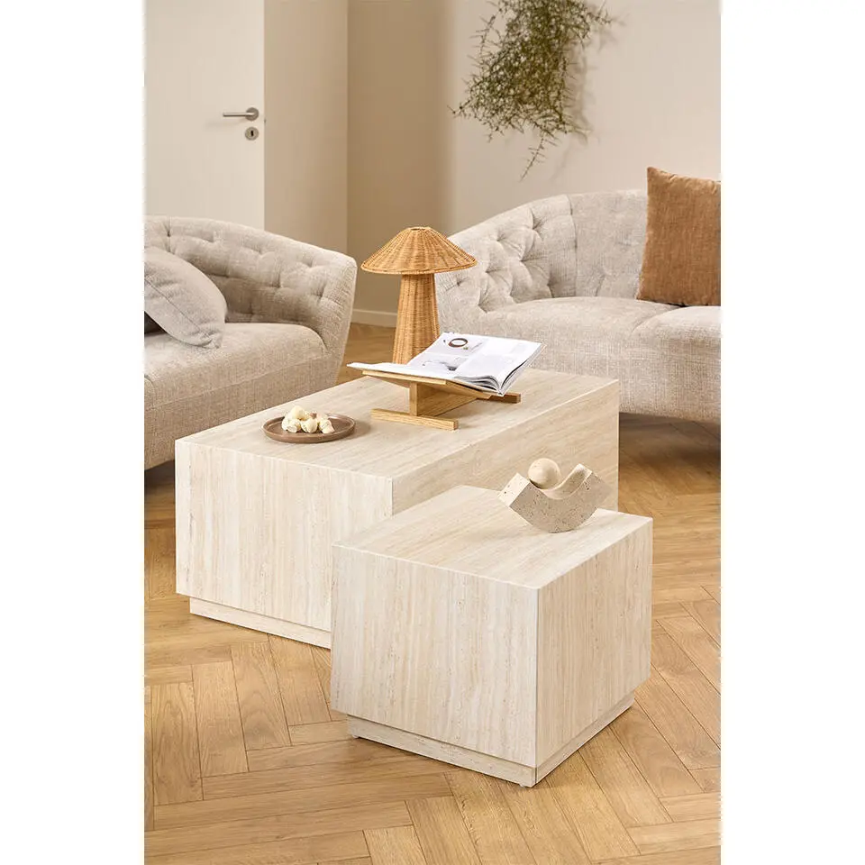 Salontafel Travertinlook - Set van 2 - 100x60x42cm - Lima