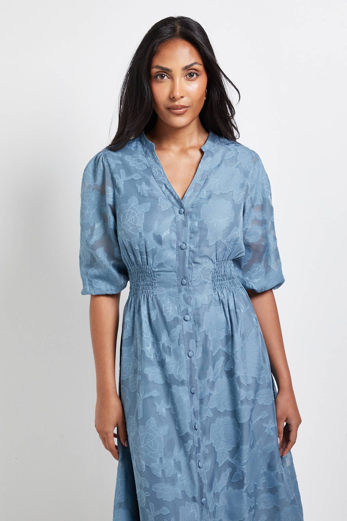 Wallis Robe Midi Boutonnée à Jacquard Floral Petite