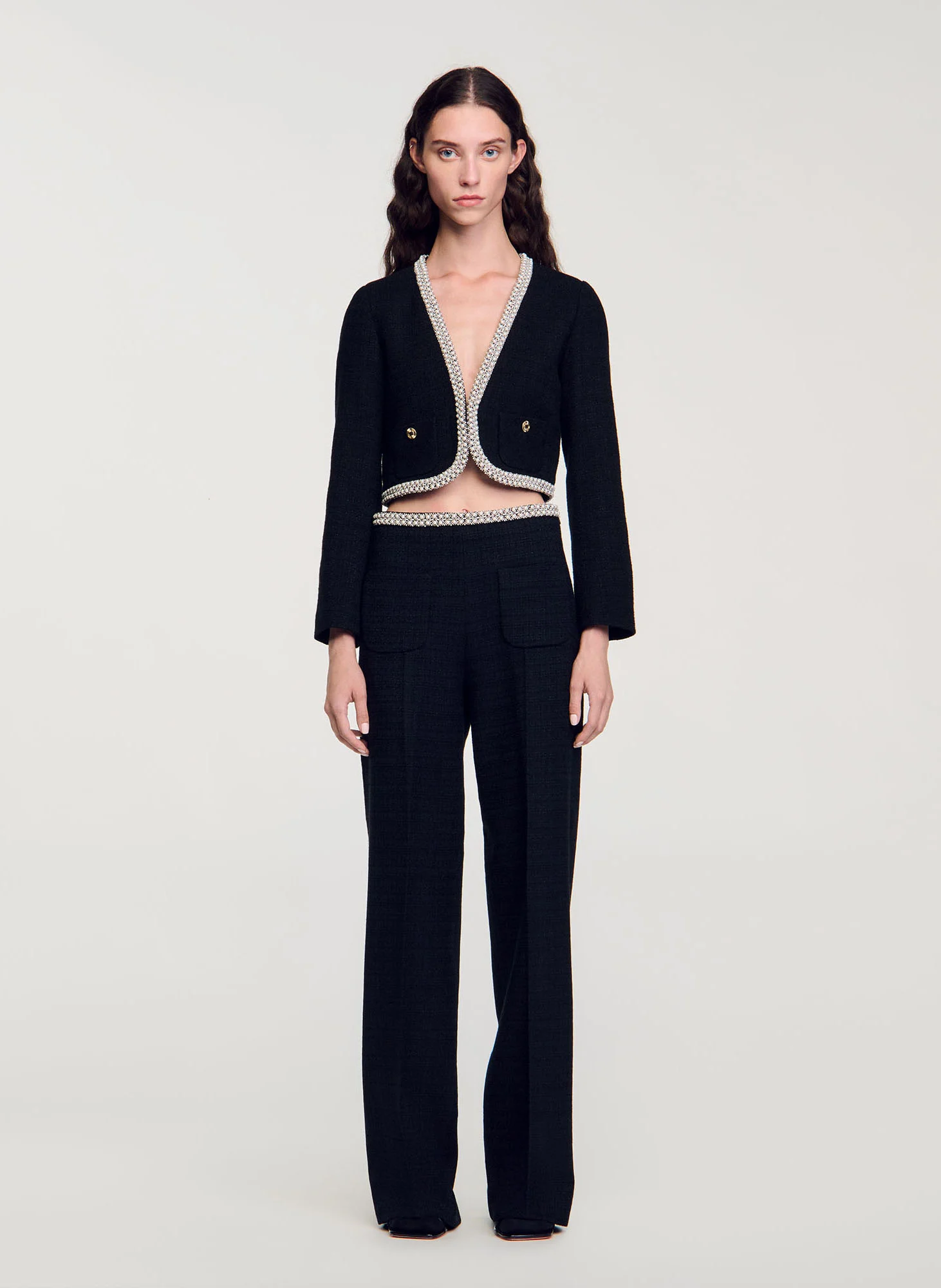 Pantalon droit en tweed | Noir