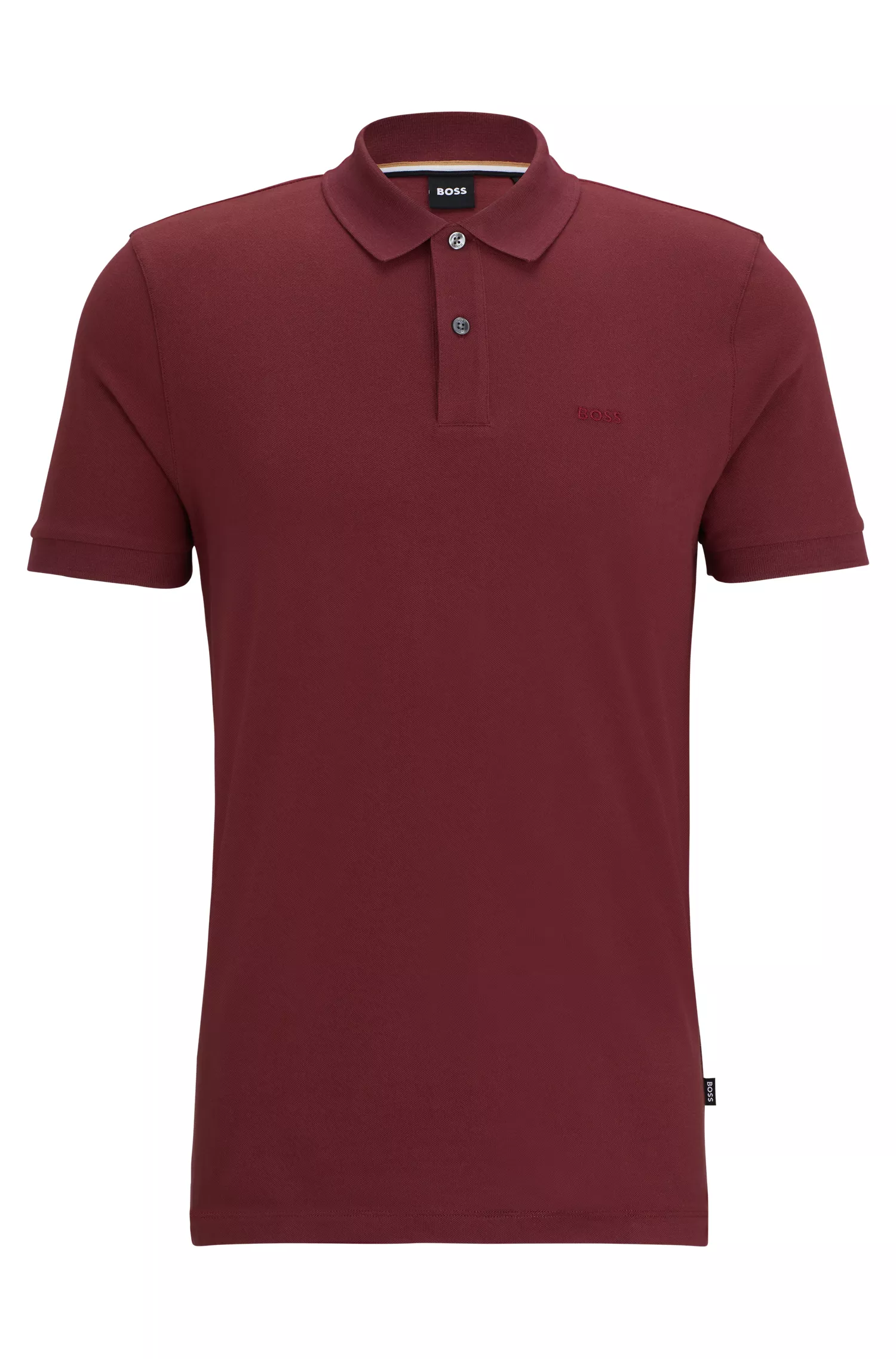 Camisa polo BOSS preta em algodão com logotipo bordado.