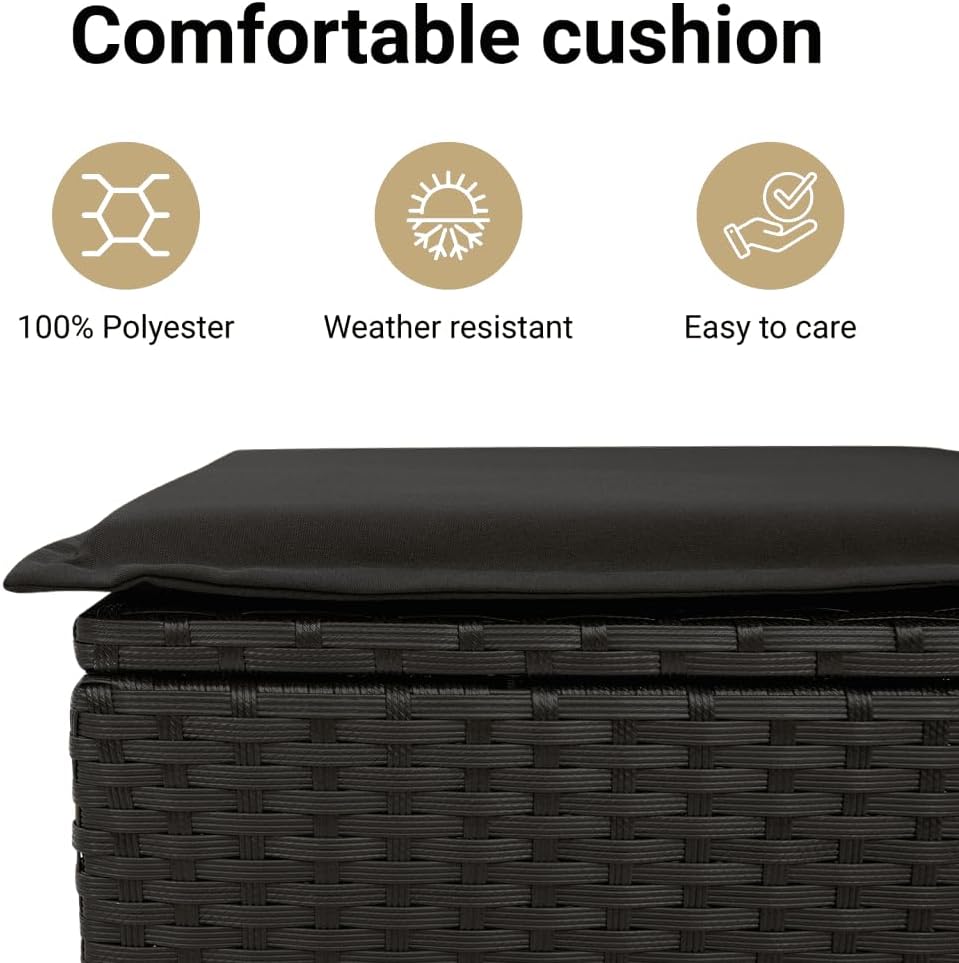 vidaXL Garten Essgruppe 7-TLG., Gartenmöbel Set Tisch mit Glasplatte 6 Stühle, Gartengarnitur mit Kissen, Sitzgruppe Terrasse, Schwarz Poly Rattan