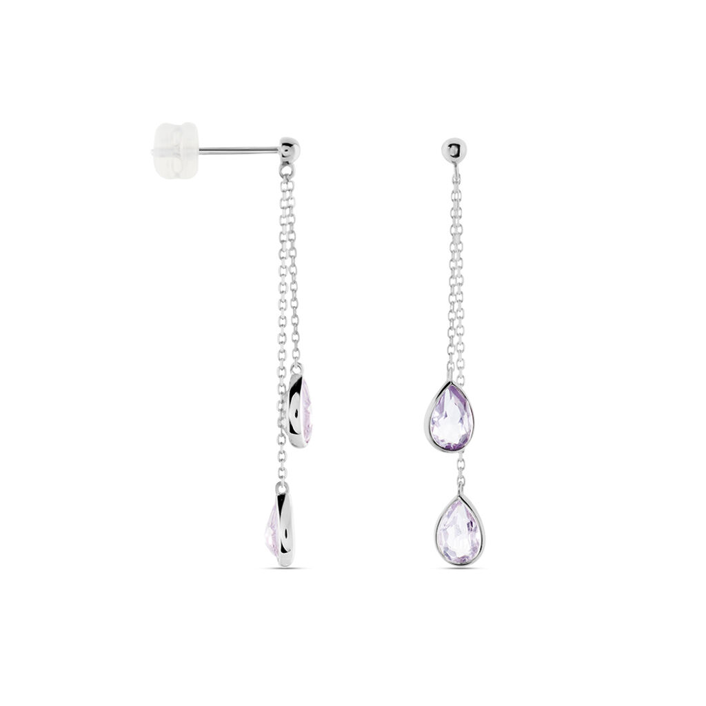 Boucles D'oreilles Pendantes Djime Or Blanc Amethyste