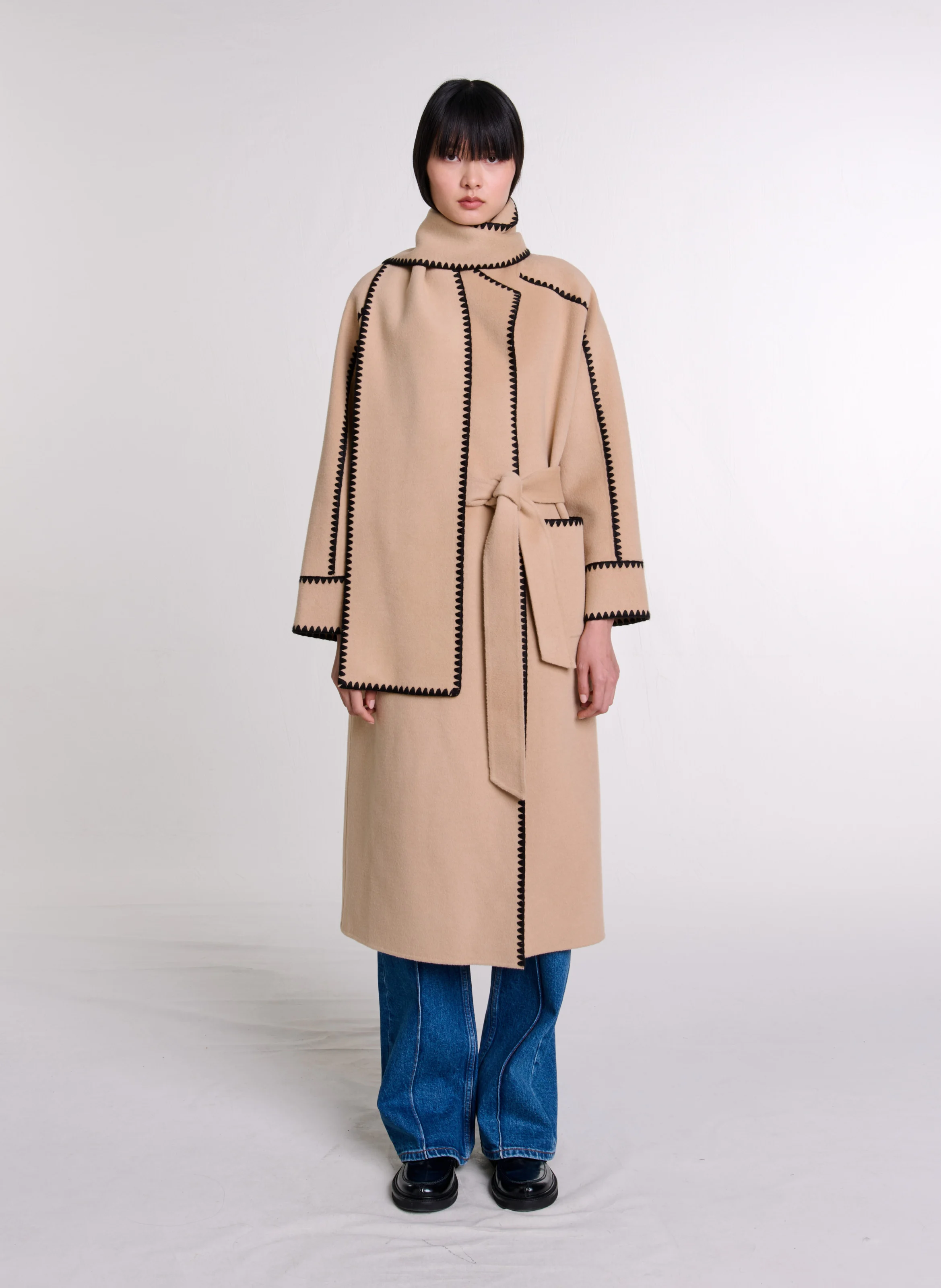Manteau col tailleur en laine mélangée | Marron