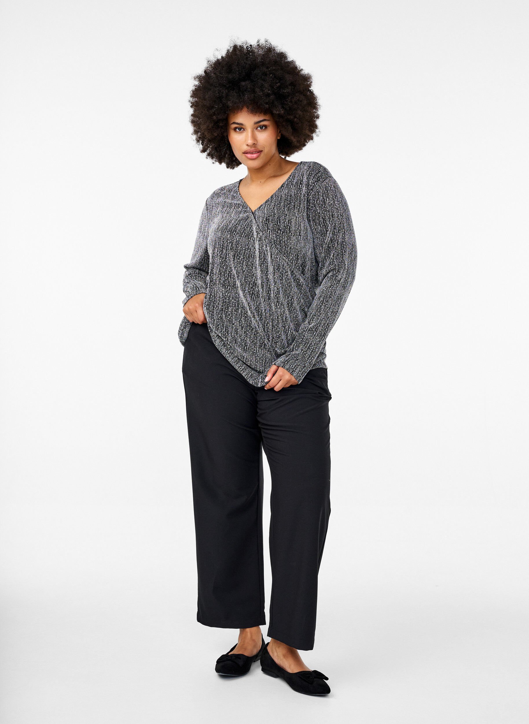 Wraplook glitter festbluse