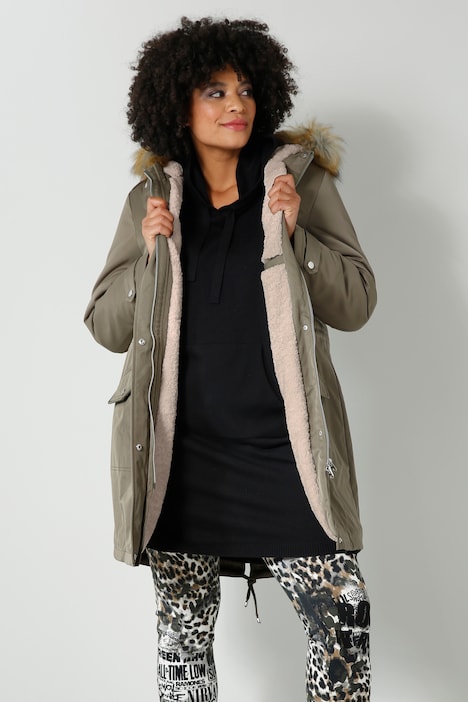 Parka, Straight Fit, Teddyfutter, Kapuze, 2-Wege-Zipper, Langarm
