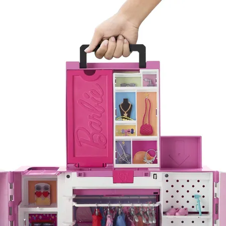 Barbie Traumkleiderschrank und blonde Puppe, über 60 cm Breiter Schrank, mehr als 30 Teile