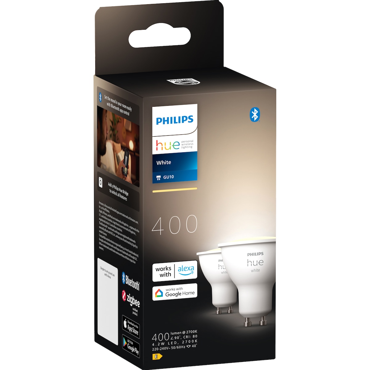 Philips Hue LED-lyspære GU10 4,2W (2-pakning)
