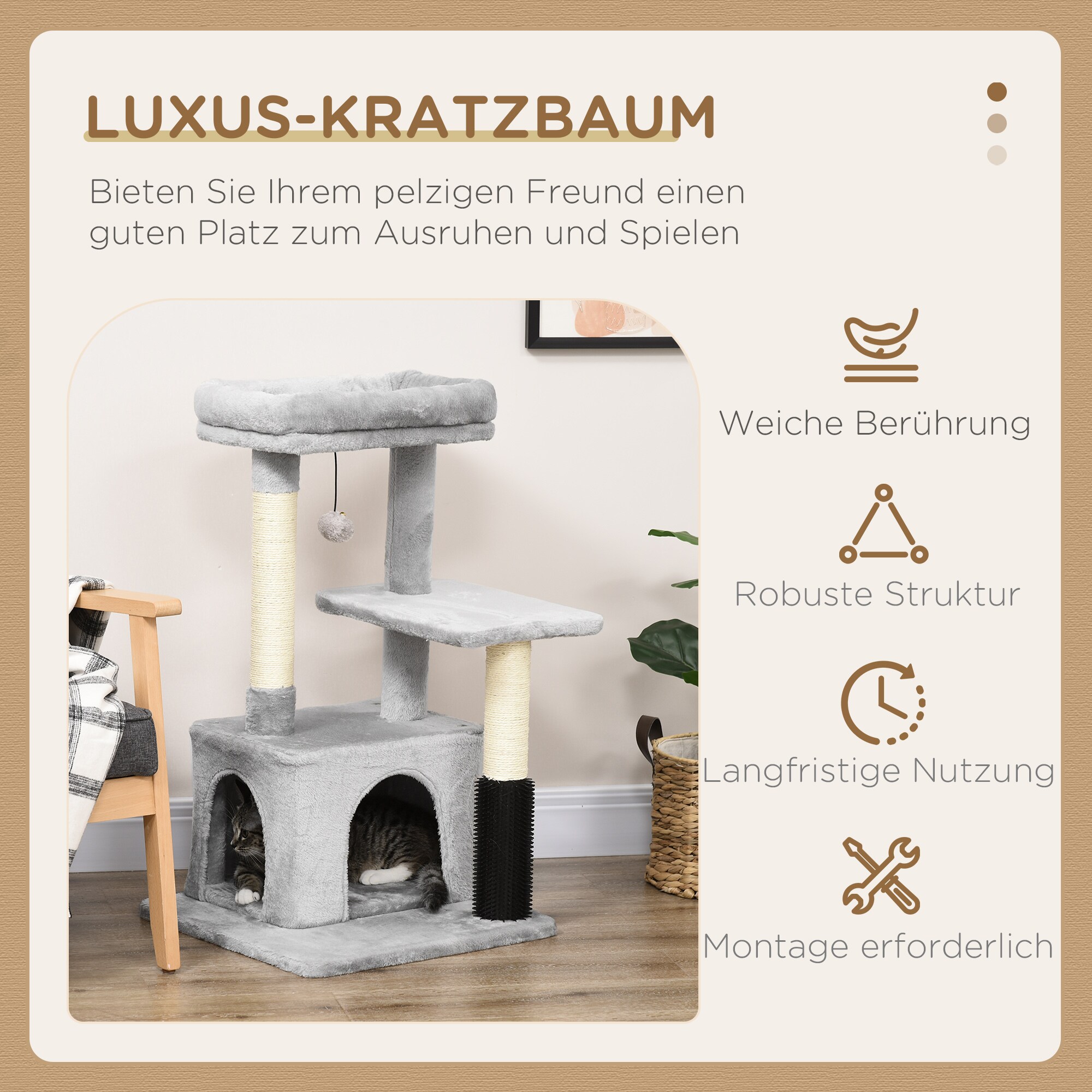 PawHut Kratzbaum mit mehrstufigem Design grau 48L x 48B x 80H cm