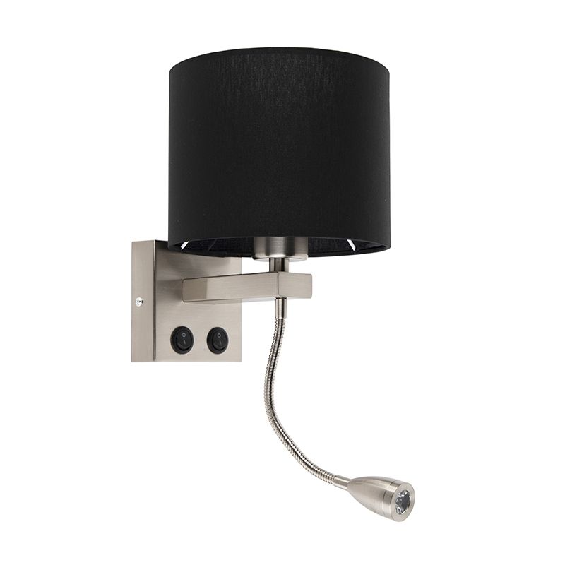 Moderne wandlamp staal met zwarte kap - Brescia