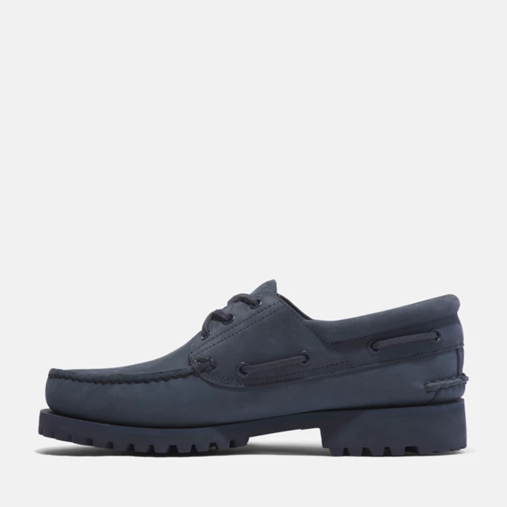Chaussure bateau authentique cousue main Timberland pour homme en daim bleu foncé