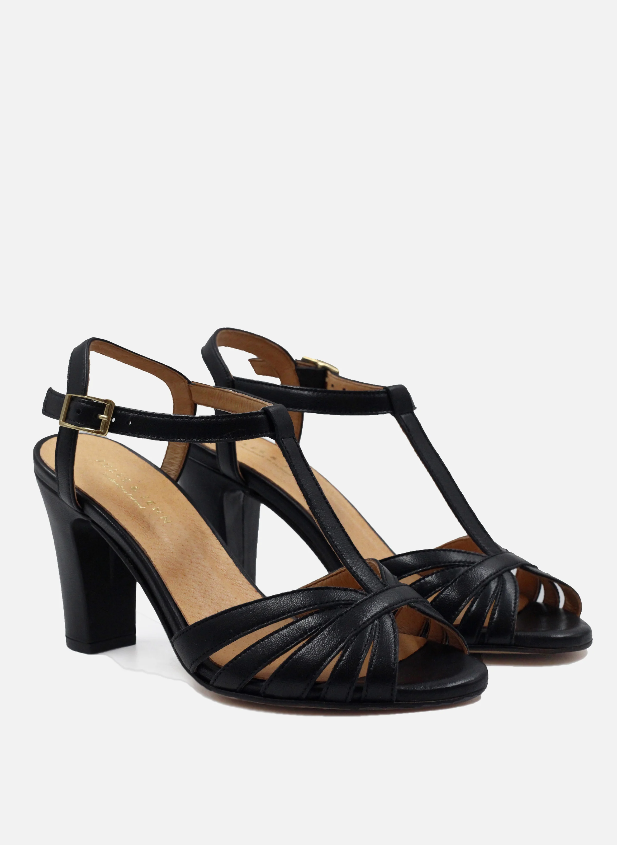 Sandales talon brides cuir lisse | Noir