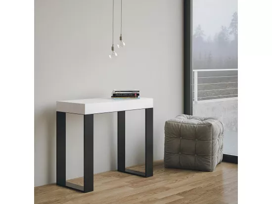 Console extensible 90x40/300 cm Tecno Frêne Blanc cadre Anthracite