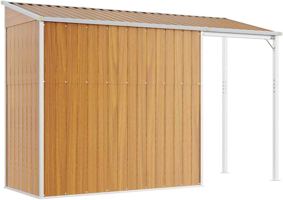 vidaXL Gartenhaus, Geräteschuppen mit Schleppdach Schrägdach, Gerätehaus für Gartengeräte Werkzeuge, Garten Metall Schuppen, Hellbraun Stahl