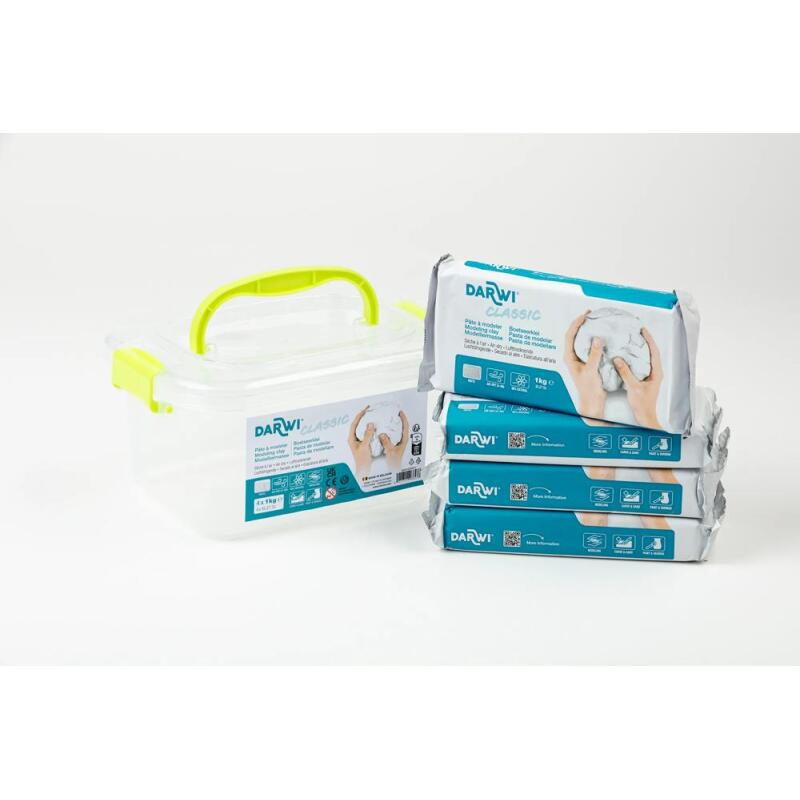 DARWI Pack Scolaire de 4 pains de pâte à modeler auto-durcissante 1kg CLASSIC - Blanc