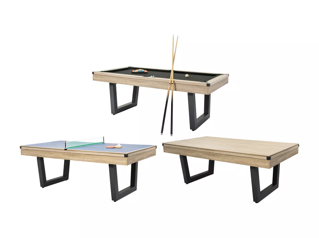 Table transformable - Billard & Ping-pong - Coloris naturel clair et noir - L213,4 x P111,8 x H78,5 cm - MELIAN
