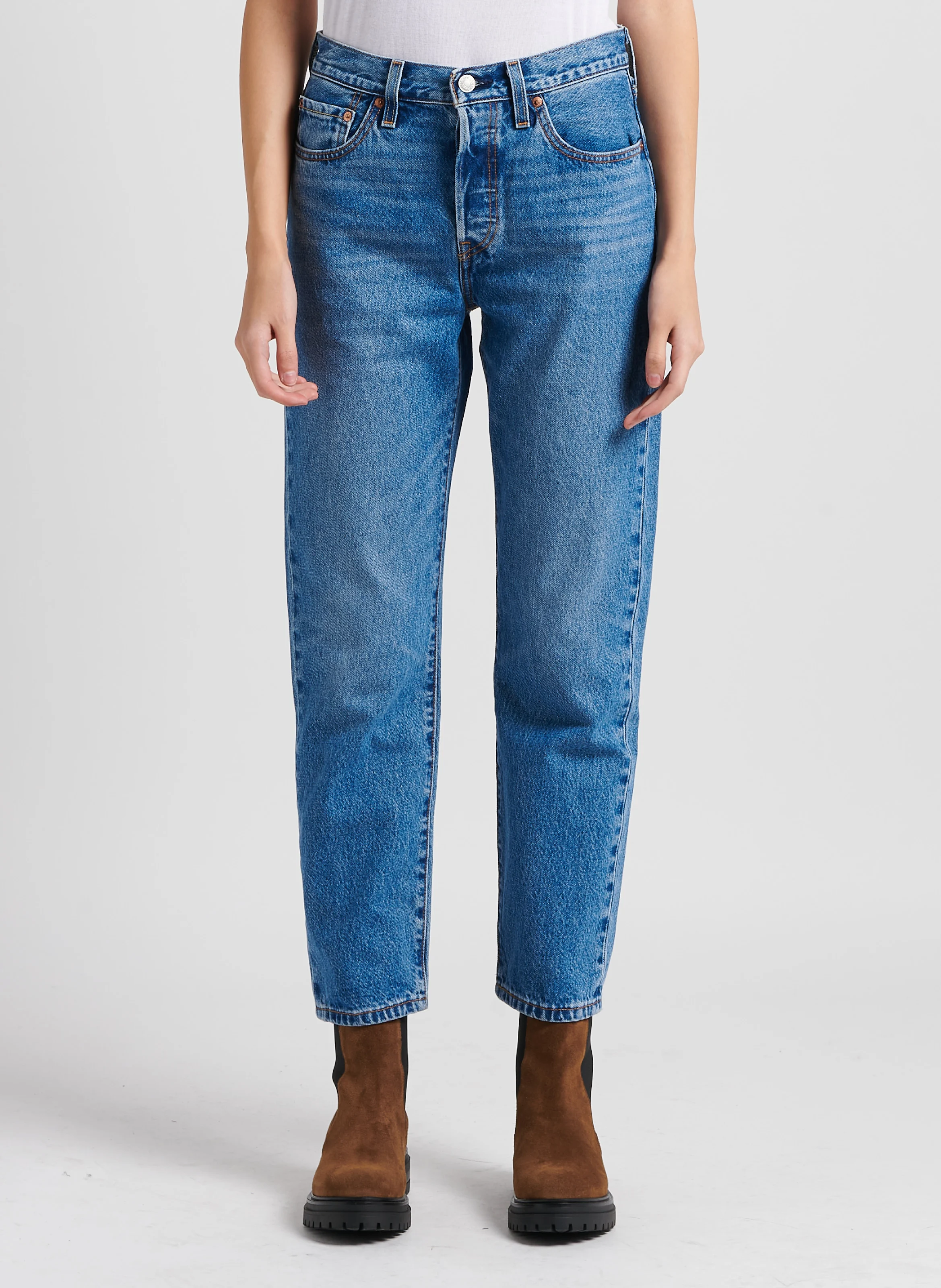 501 CROP - Jean droit cropped en coton | Jean Délavé