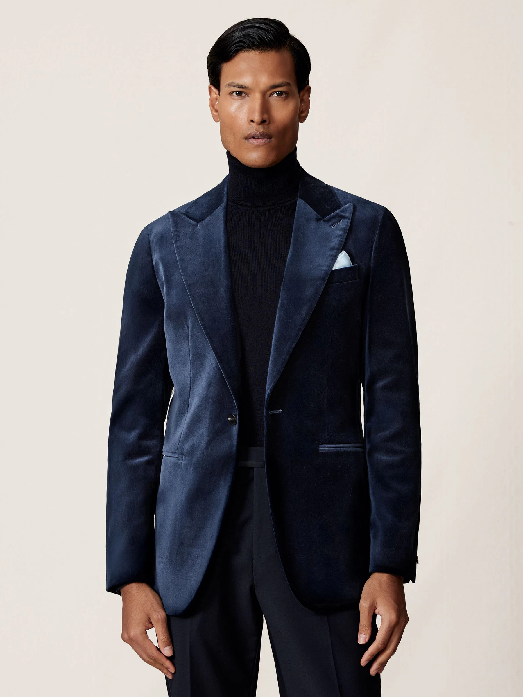 Marineblauw - Reiss Apsara Tailored Single-Breasted Velvet Blazer Slim-Fit