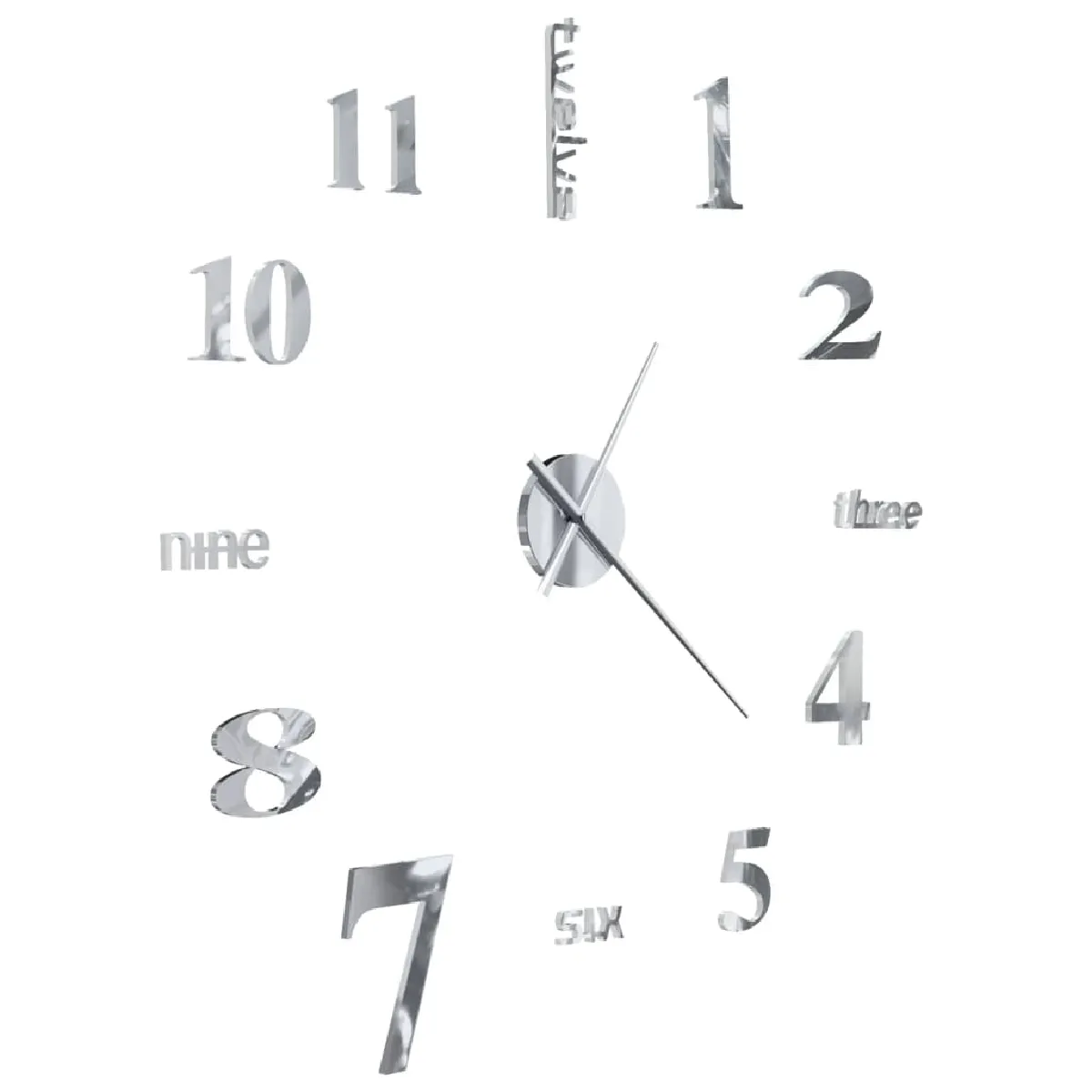 DecoShop26 Horloge Murale 3D Argentée 100 cm