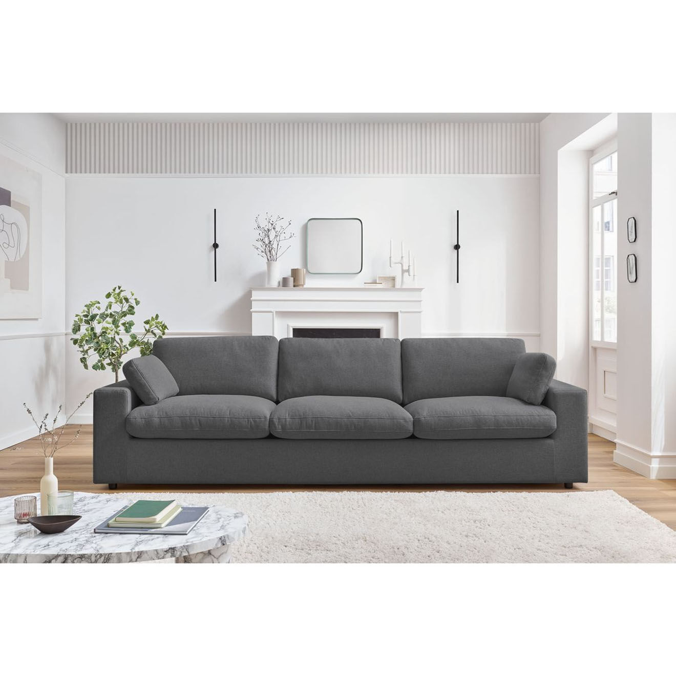 Bobochic Canapé droit fixe 4 places Belair gris foncé - 280x93x80 cm