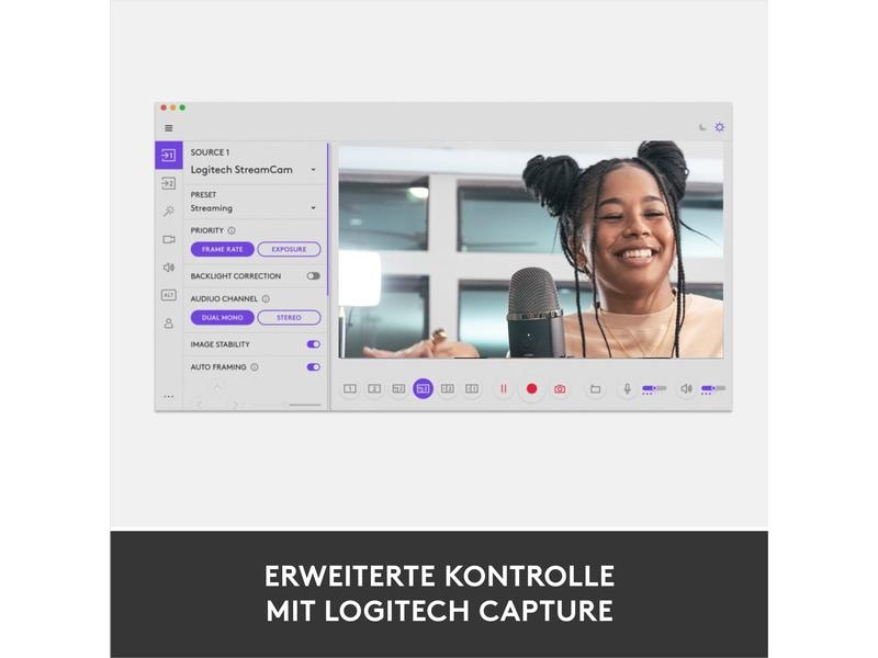 Logitech Webcam StreamCam Weiss Full-HD Streaming Webcam mit USB-C Anbindung
