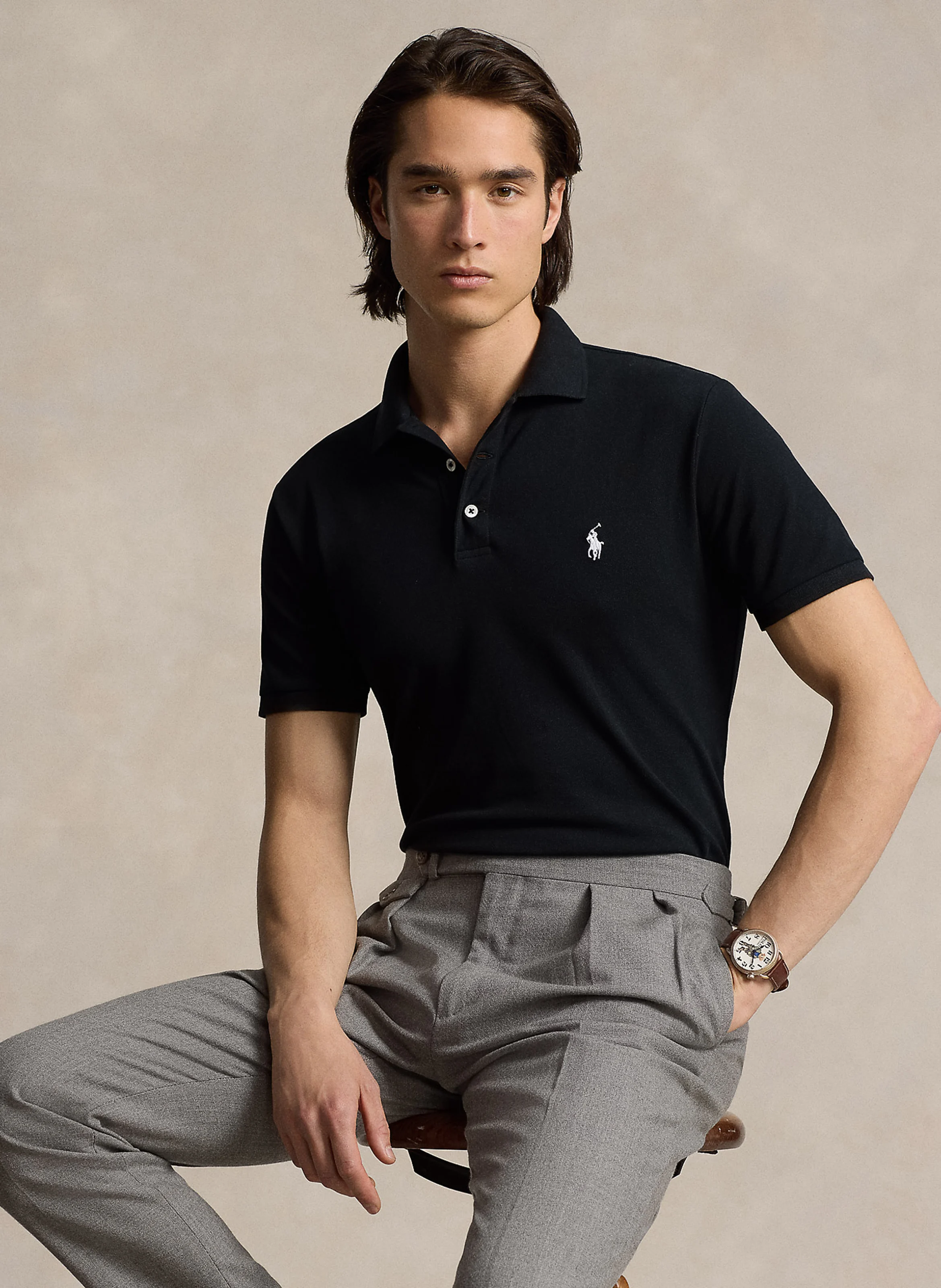 Polo slim-fit en coton mélangé | Noir