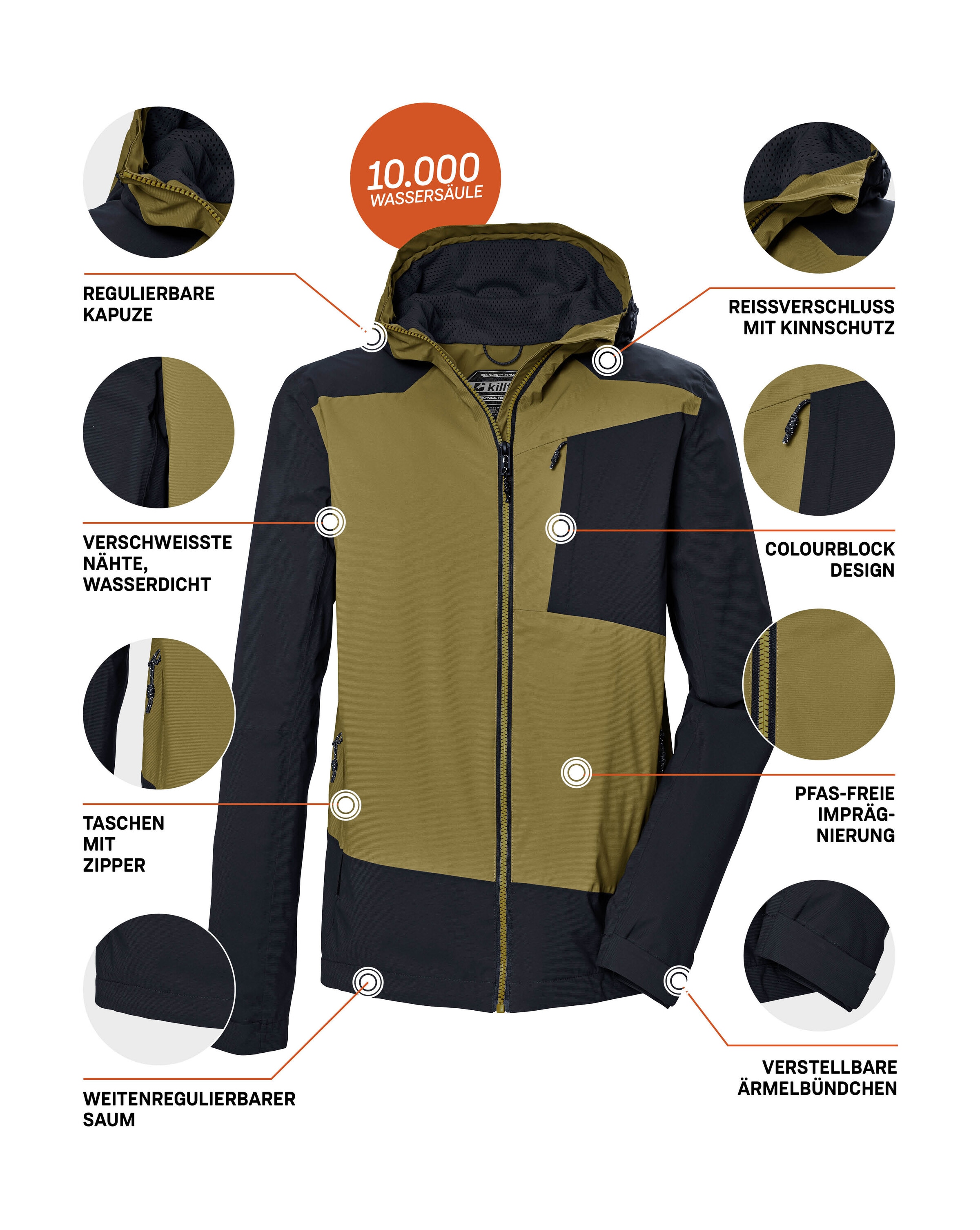 Killtec Funktionsjacke »KOS 85 MN JCKT« Wasserdichte, atmungsaktive Herrenjacke im Colourblock-Design