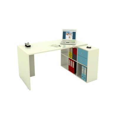 Bureau avec module 6 cases - 140 cm - blanc