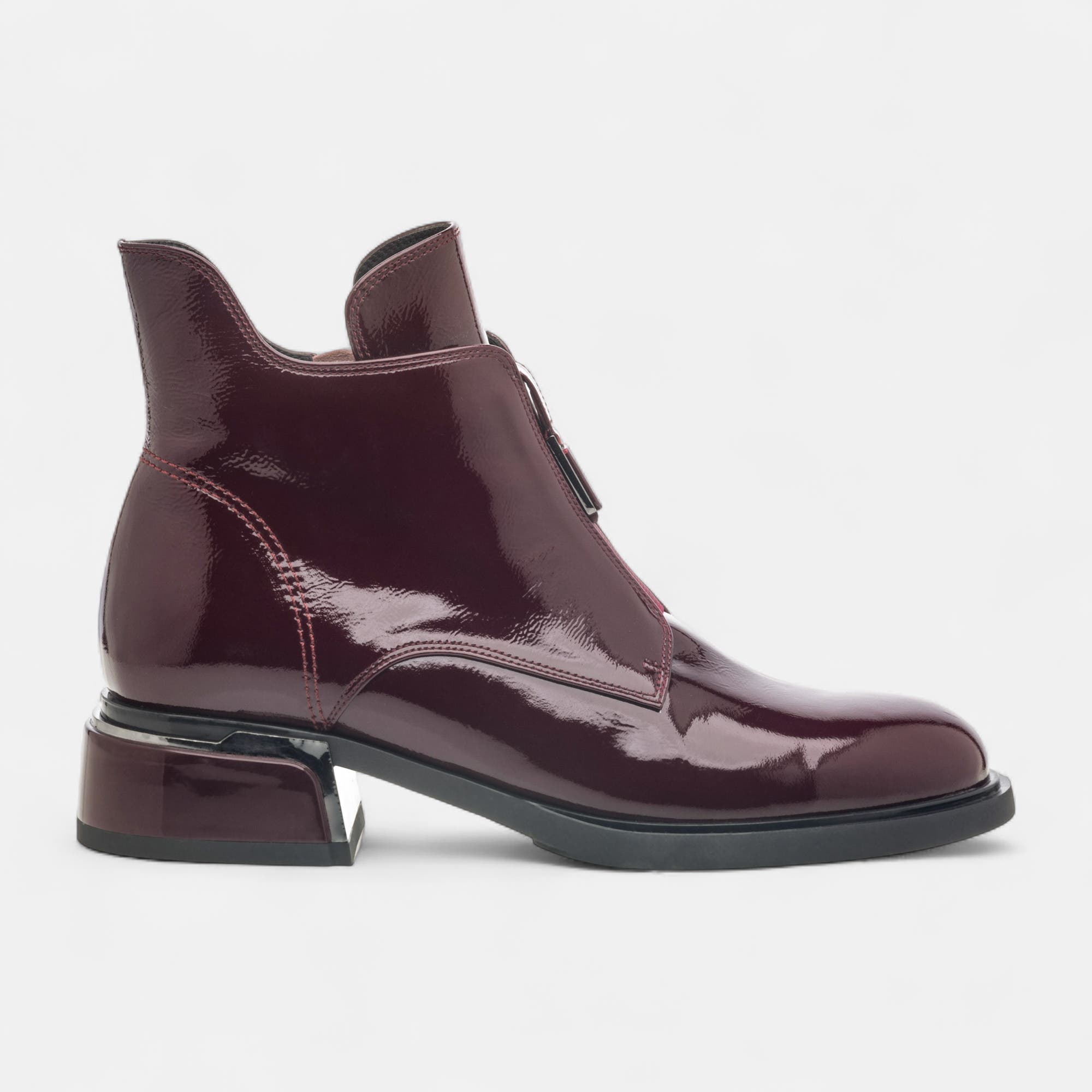 Bottines Femme en cuir bordeaux