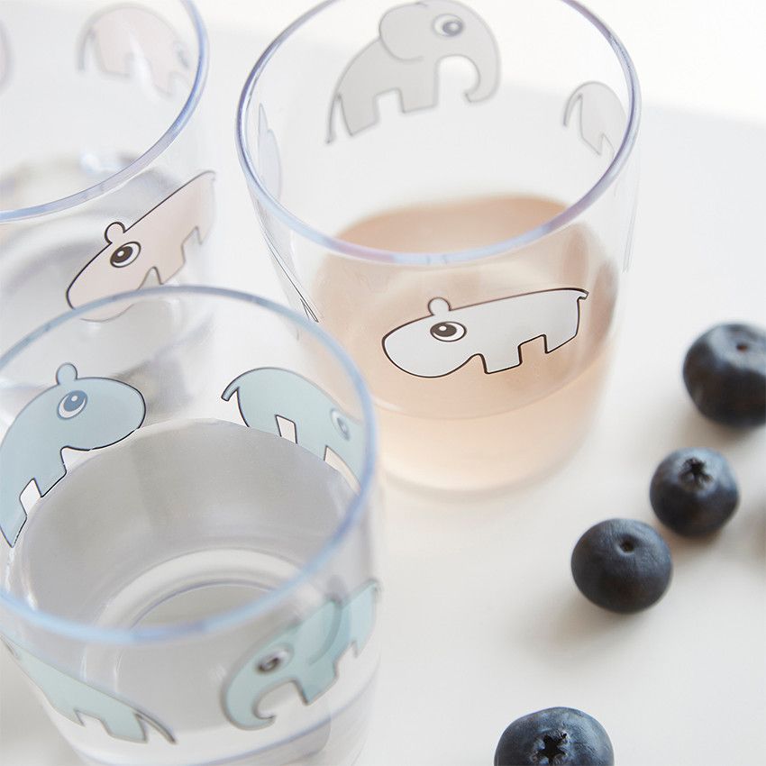 Verre en acrylique motif éléphants Yummy - Transparent - Ecru