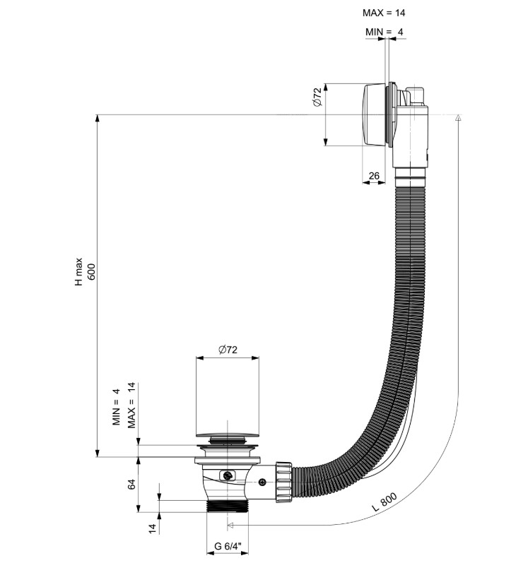 Polysan badafvoer zwart mat 80cm