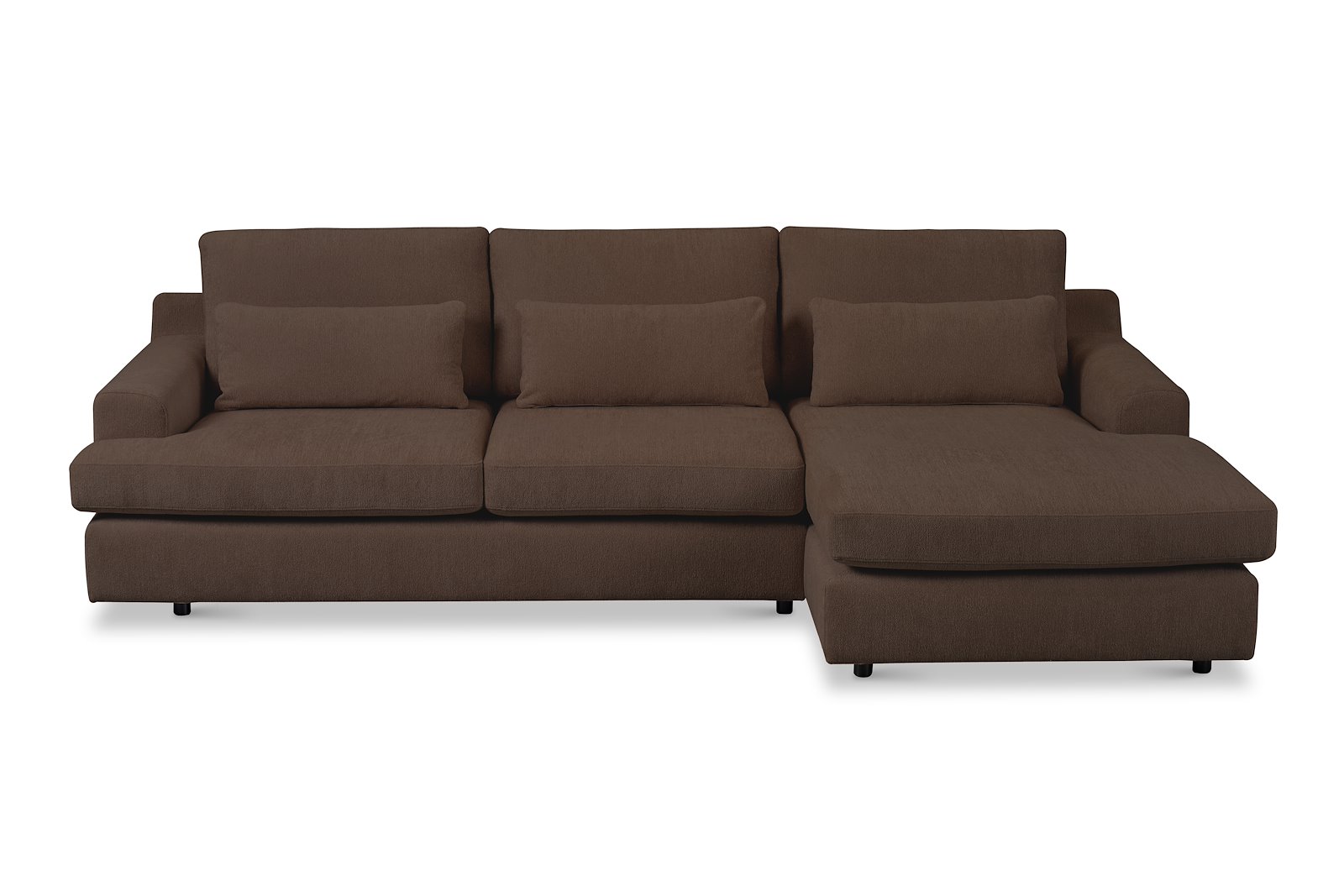 Roma Sofa 2,5-seter med sjeselong høyre. Tekstil Raven 45 Brown med sorte ben