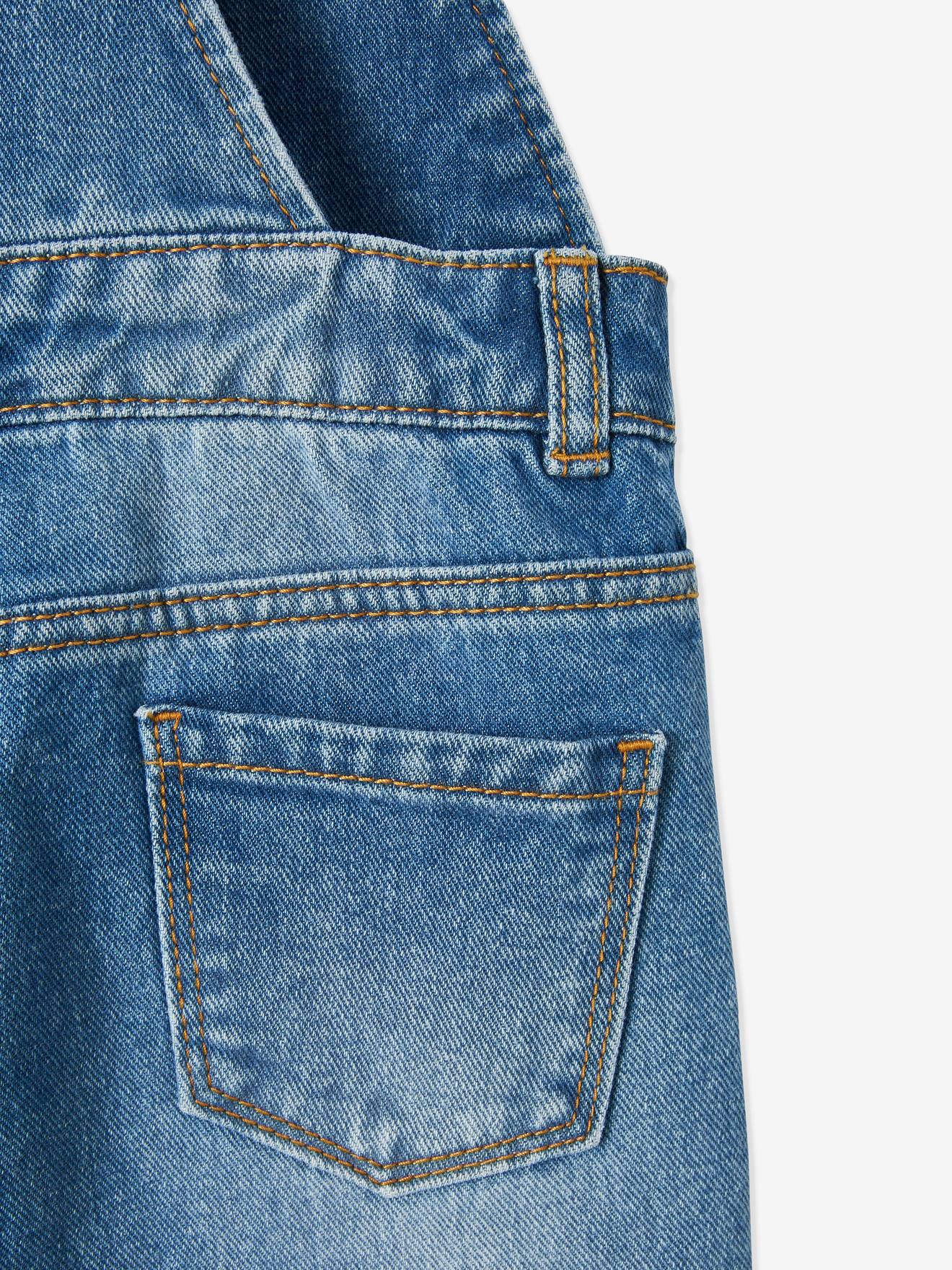 Jardineira jeans azul-escura lavada para meninas