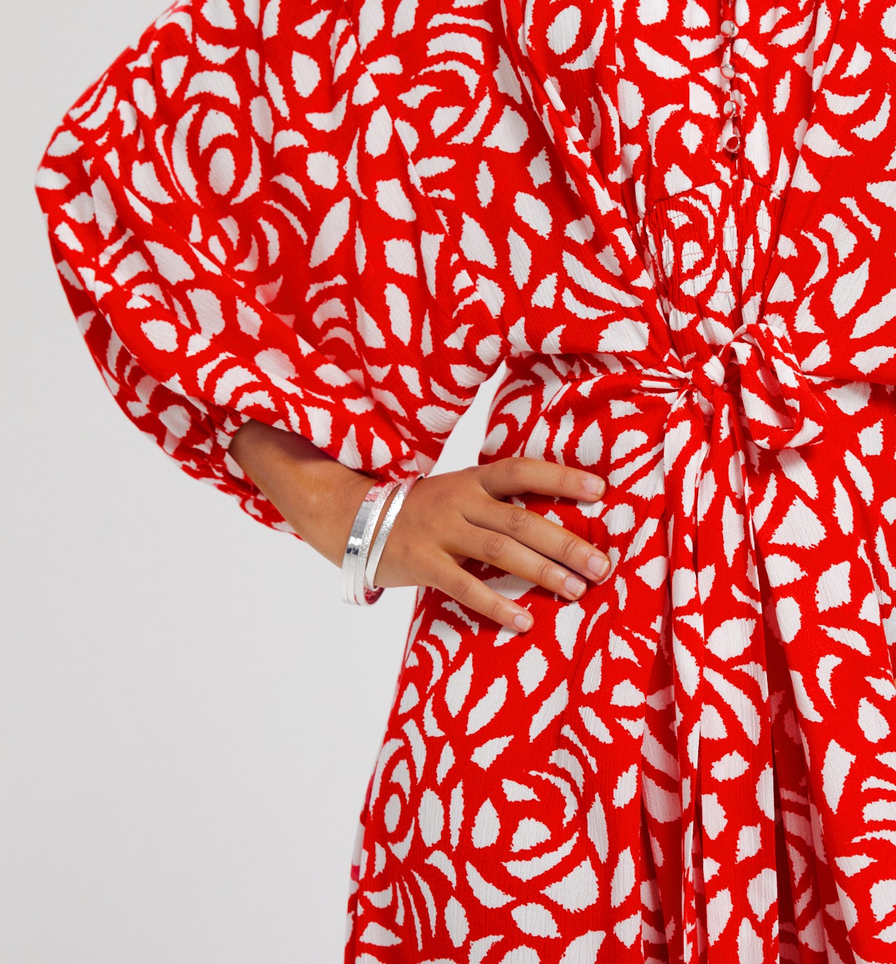 Robe à manches ballon Femme - Imprimé rouge