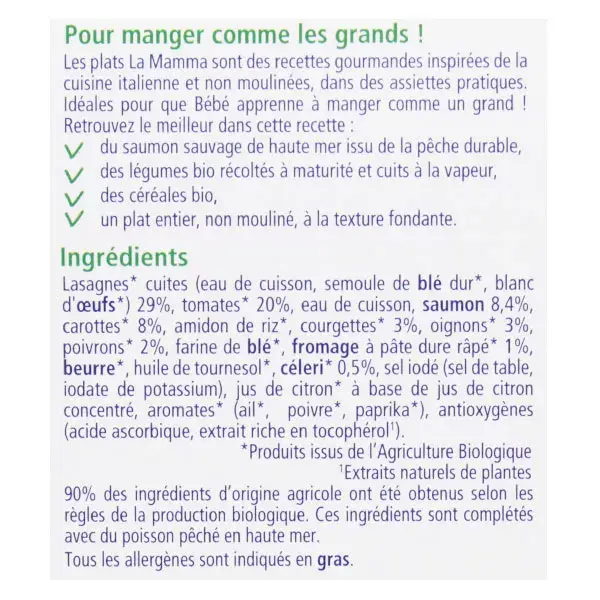 Lasanha Hipp Bio La Mamma com Legumes Mistos e Salmão +15m 250g
