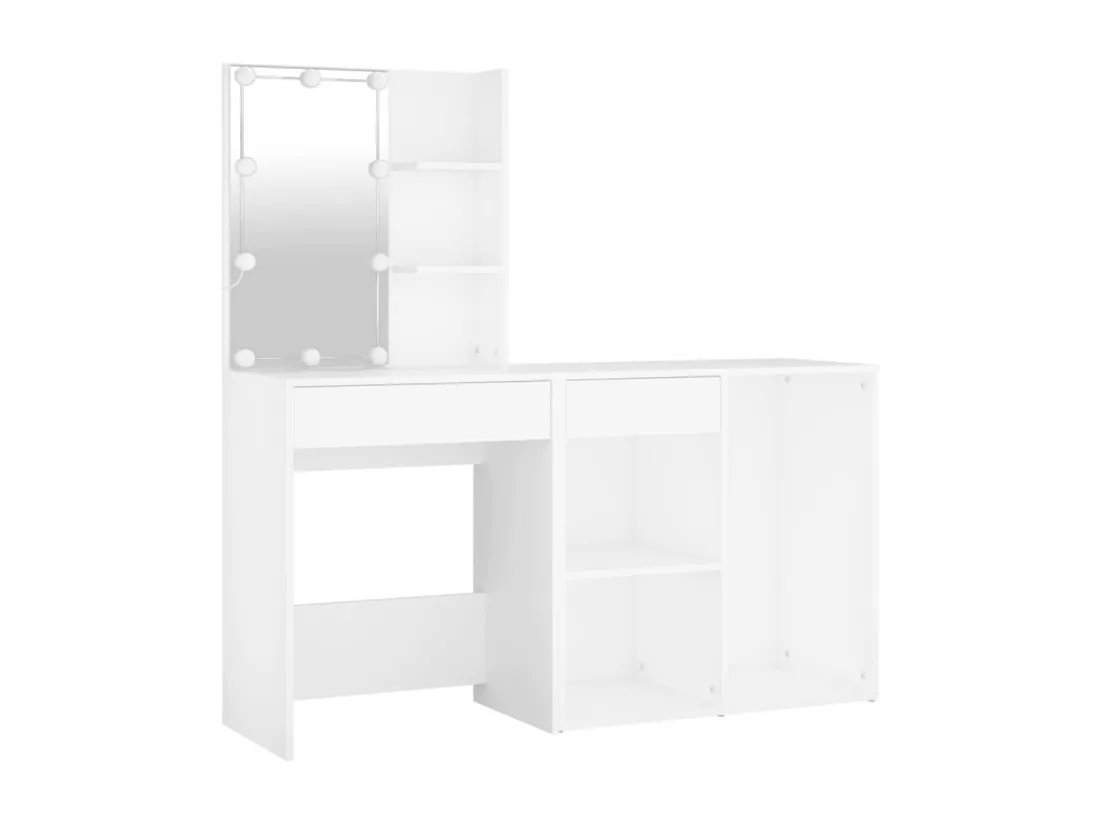 Coiffeuse à LED avec armoire Blanc Bois d'ingénierie