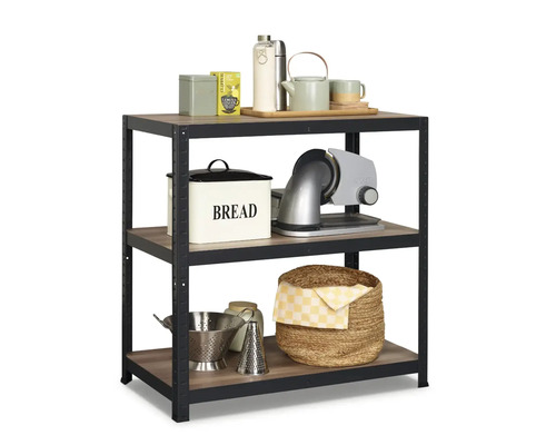 Stellingkast, opbergtafel, mat zwart, 88x90x45 cm, 3 houten planken, draagvermogen 525 kg