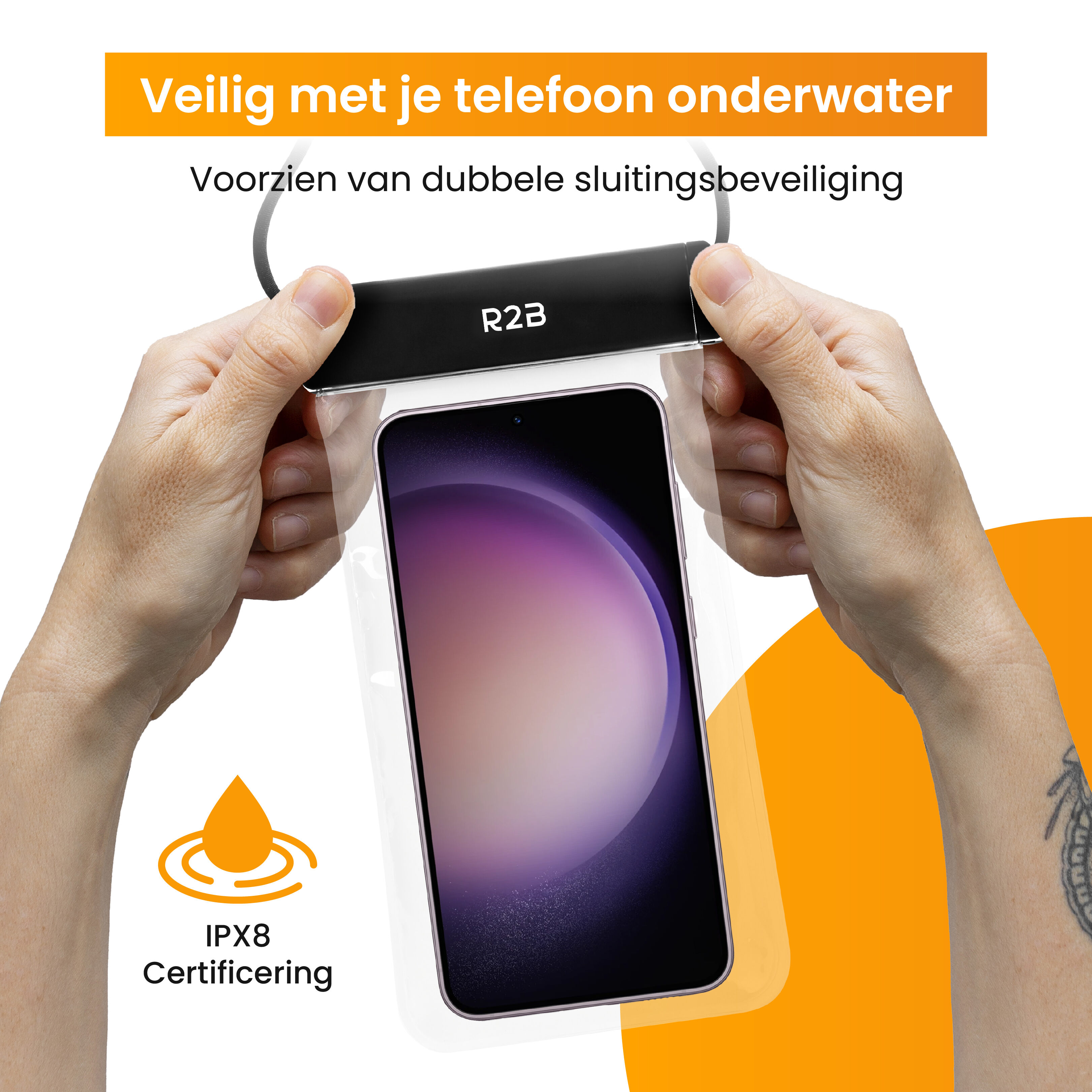 R2B waterdicht telefoonhoesje met koord - 2 stuks