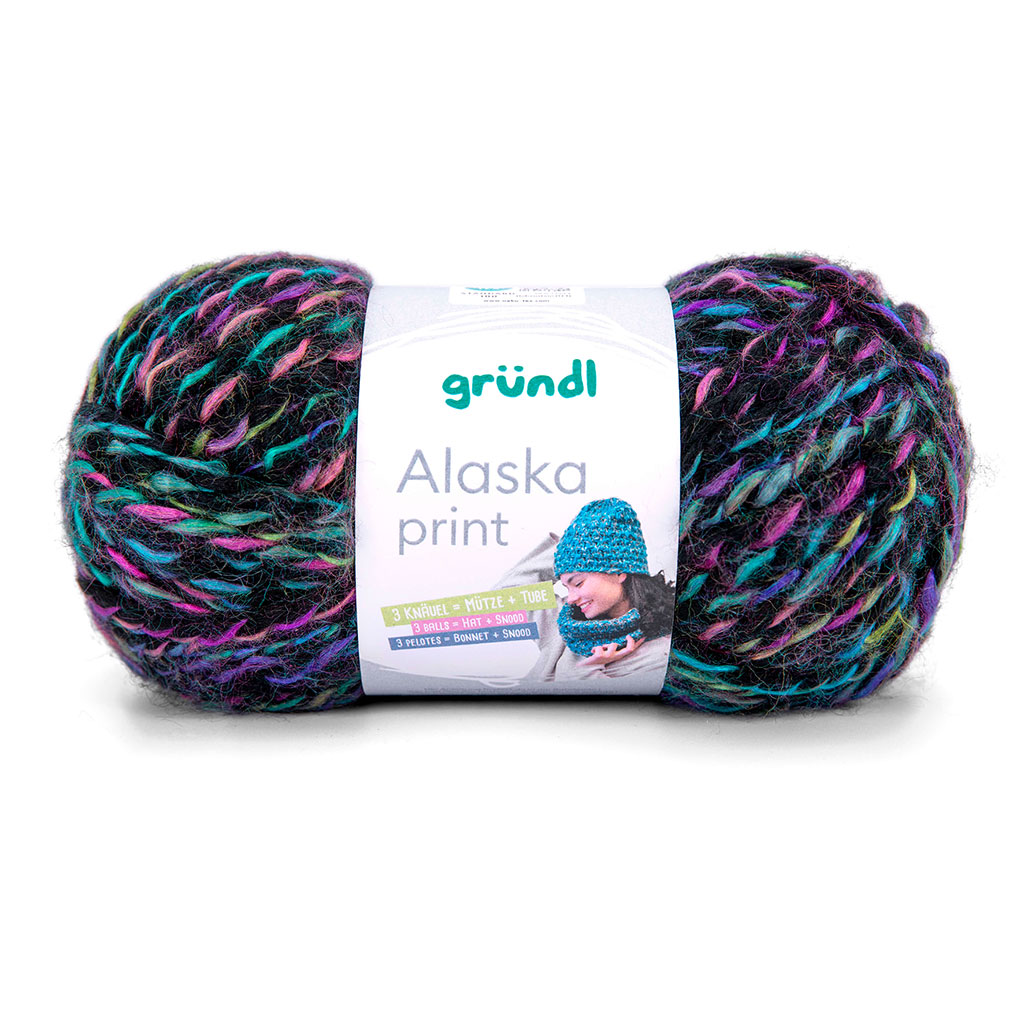 Pelote de laine ALASKA noir rose bleu 100g