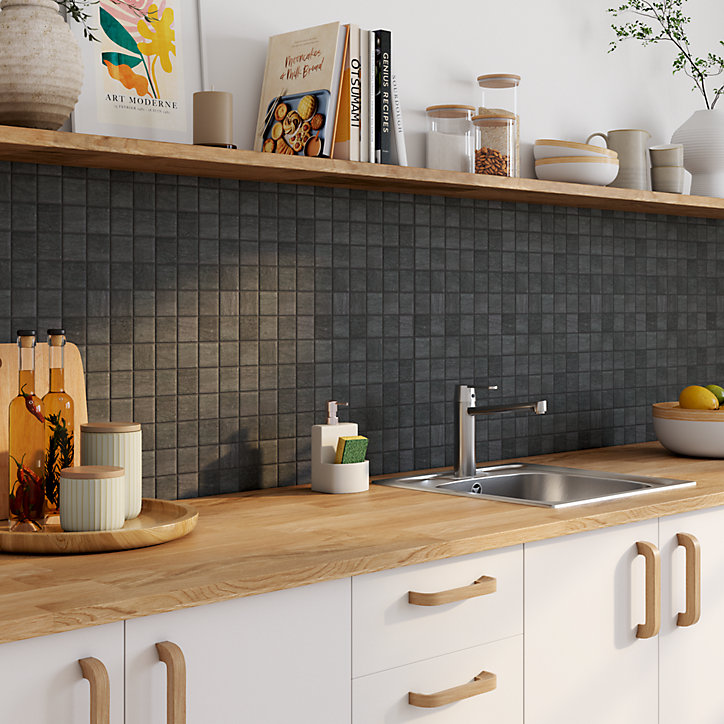Carreau de mosaïque Matstone effet pierre 30 x 30 cm anthracite GoodHome