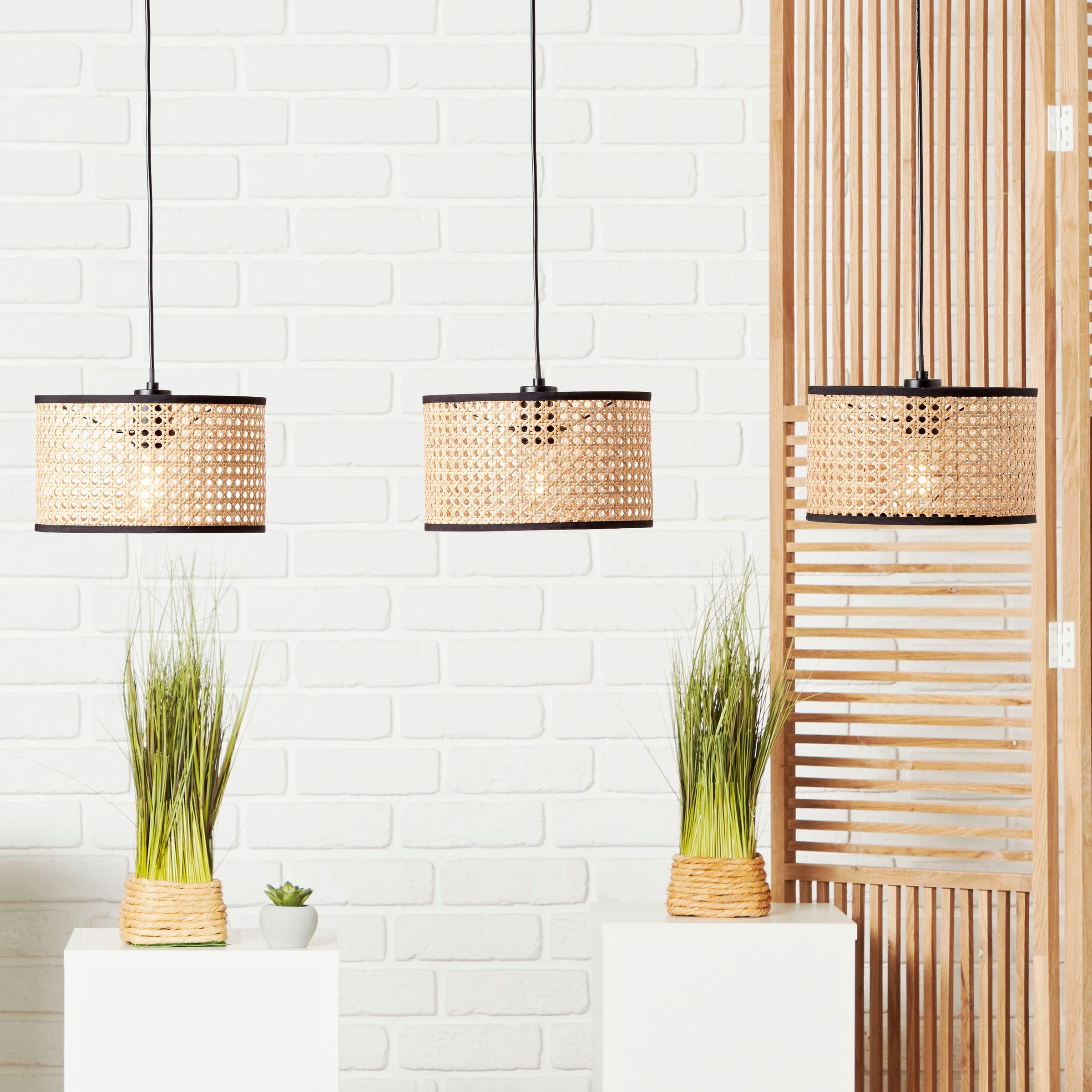 Brilliant Pendelleuchte »Wiley« E27 1 Stk. Hängelampe 3flg schwarz/holzfarbend