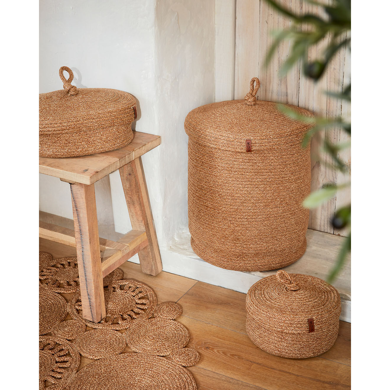 Nazar Rugs Panier CALI 4302 fait main beige - 25x15 cm