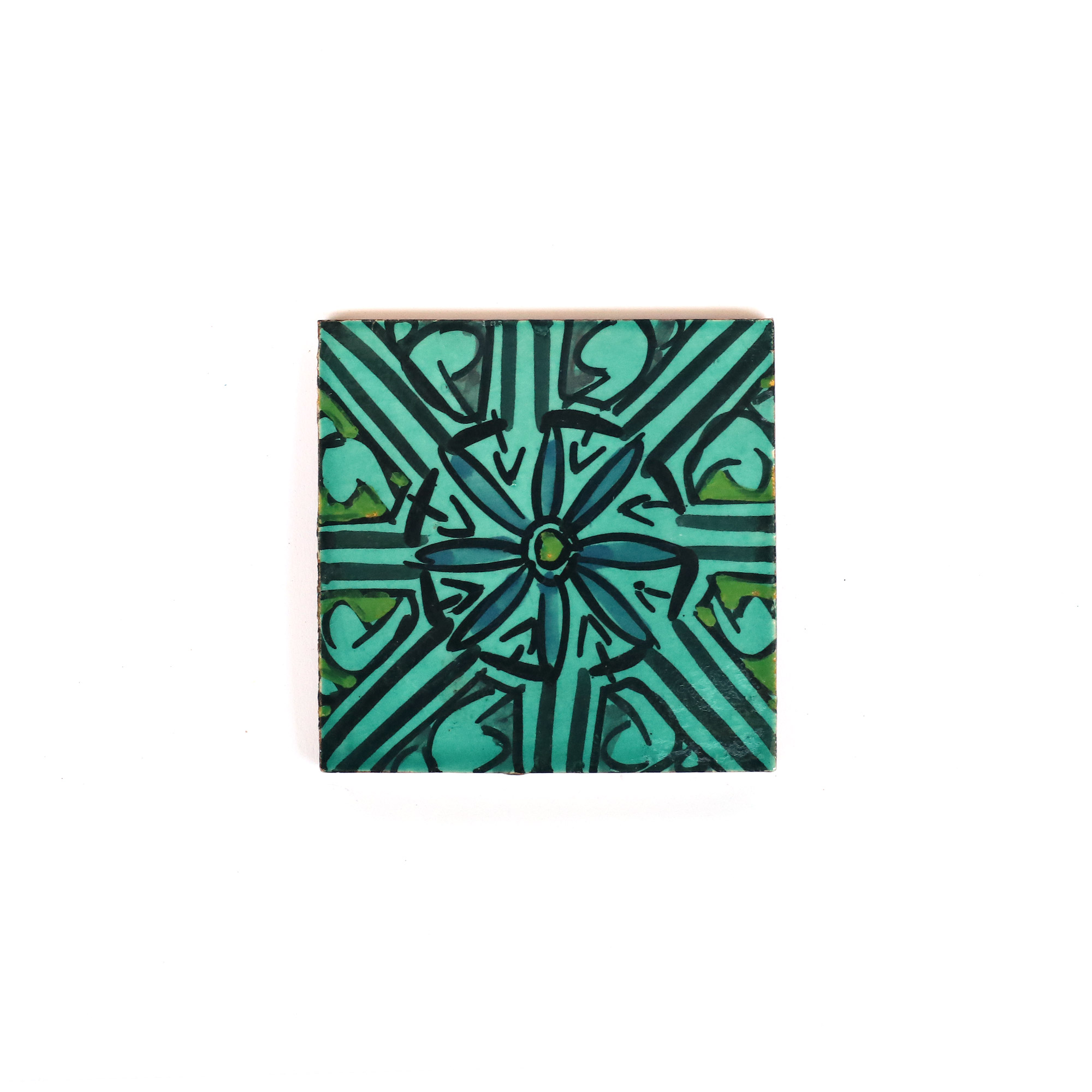 Kachel 'Fleur turqoise', türkis-multicolor, B 10 cm, L 10 cm, H 1 cm von fischer's lagerhaus