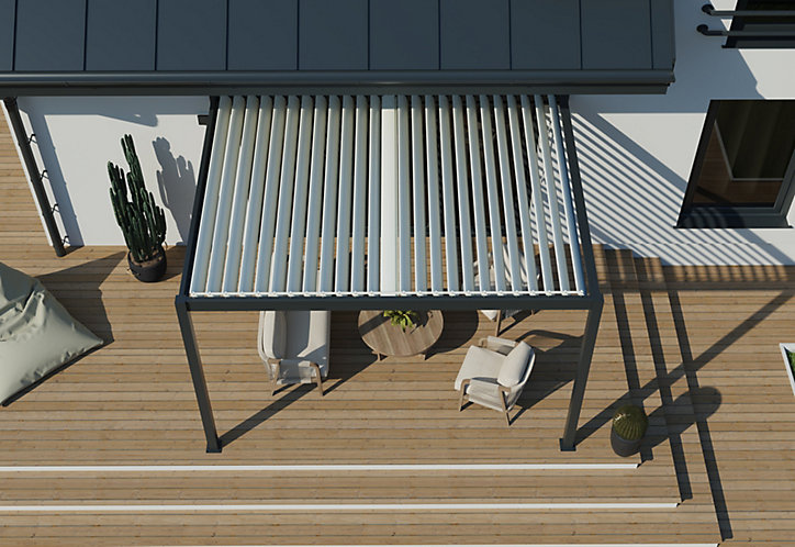 Pergola manuelle bioclimatique murale aluminium Cameo 4,04 x 3,11 m