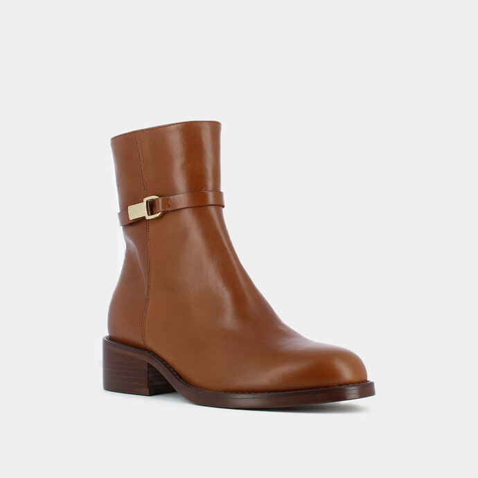 Bottines à boucle  en cuir cognac