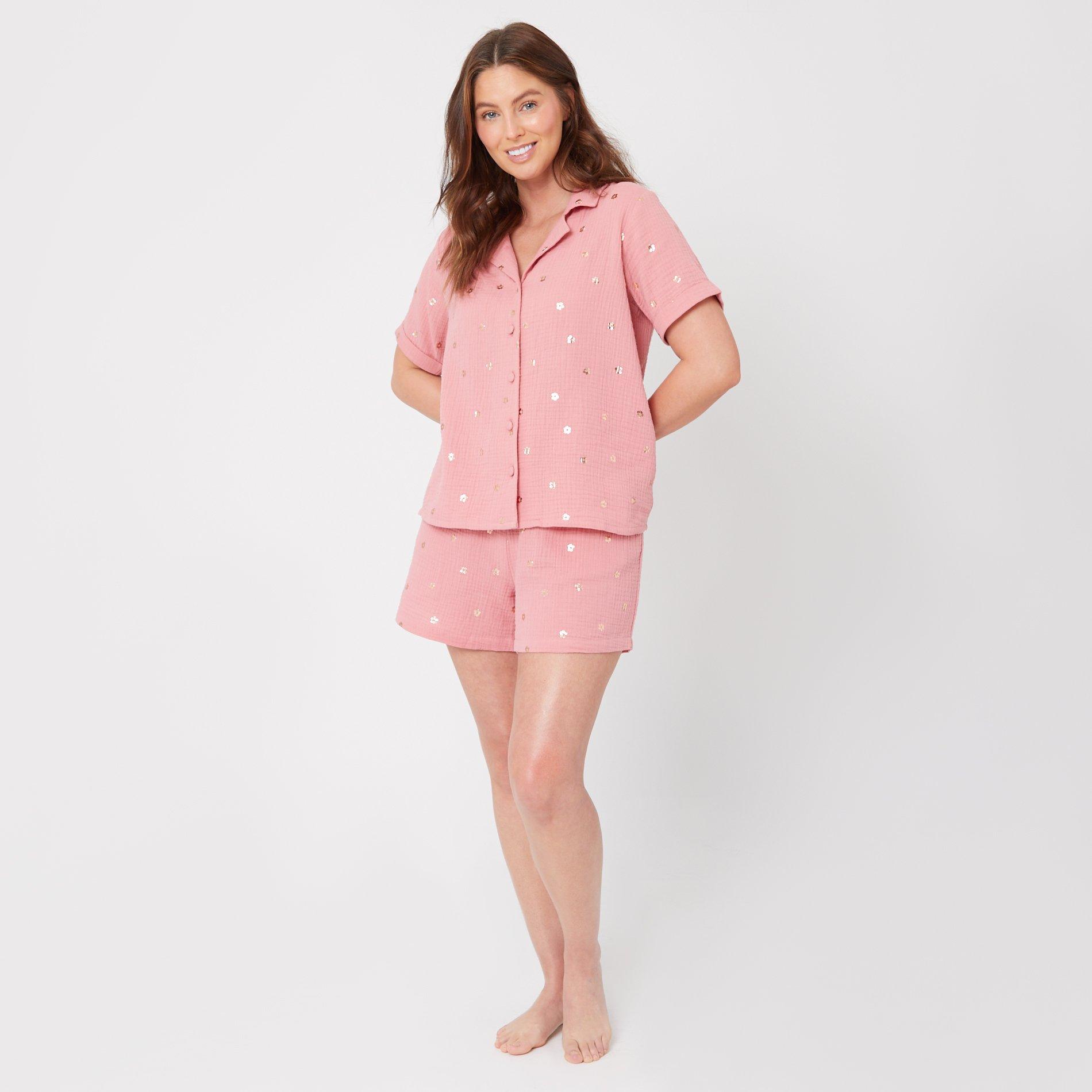 Be You Ladies Foil Flower Woven Pyjama Set