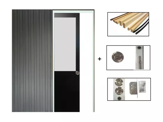 Porte Coulissant Athena Noir H204 X L83 + Systeme De Galandage Et Kit Finition Inclus Gd Menuiseries